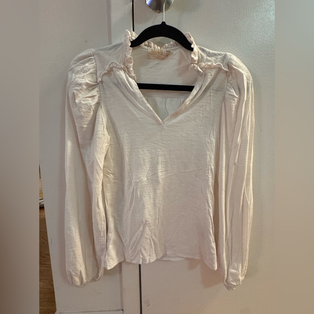 Nation LTD Claudine v-neck with ruffle detail Long Sleeve Ivory size XS